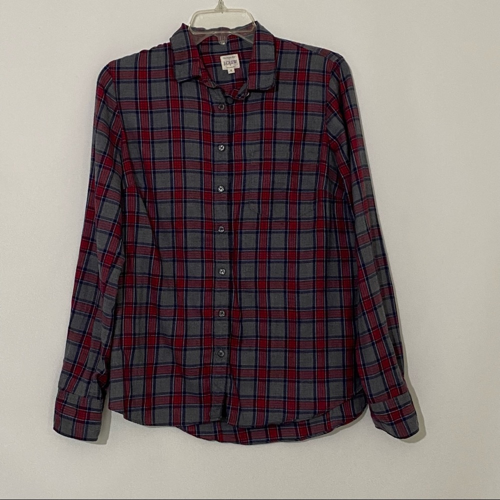 J Crew flannel button up chest pocket 100% cotton Size Small gray navy blue red